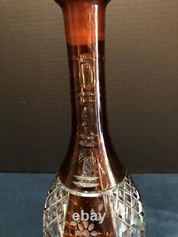 Bohemian Crystal Decanter with Glass Stopper Amber Cut to Clear Elegant Barware