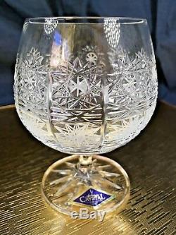 Bohemian Crystal Glass Set of 6 Cognac Snifter Brandy Glasses 8 oz Hand Cut