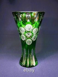 Bohemian Crystal Vase Emerald Cut To Clear Vintage Czech Glass