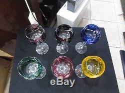Bohemian Crystal Wine Goblet Glasses Cut to Clear Various Colors Set of 6