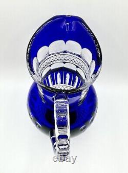 Bohemian Cut Blue Cobalt Pitcher Stunning READ Crystal Handcrafted Glass Rare