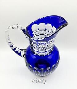 Bohemian Cut Blue Cobalt Pitcher Stunning READ Crystal Handcrafted Glass Rare