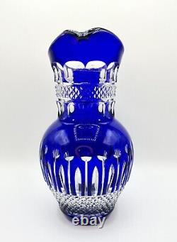 Bohemian Cut Blue Cobalt Pitcher Stunning READ Crystal Handcrafted Glass Rare