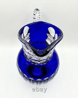 Bohemian Cut Blue Cobalt Pitcher Stunning READ Crystal Handcrafted Glass Rare