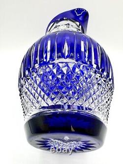 Bohemian Cut Blue Cobalt Pitcher Stunning READ Crystal Handcrafted Glass Rare