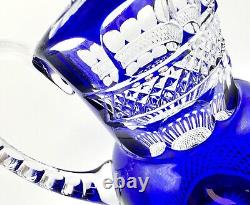 Bohemian Cut Blue Cobalt Pitcher Stunning READ Crystal Handcrafted Glass Rare