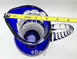 Bohemian Cut Blue Cobalt Pitcher Stunning READ Crystal Handcrafted Glass Rare