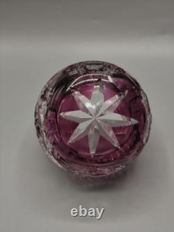 Bohemian Cut Crystal Basket Vase Pink Overlay, Czech Glass, 1960s-70s