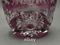 Bohemian Cut Crystal Basket Vase Pink Overlay, Czech Glass, 1960s-70s