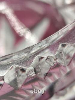 Bohemian Cut Crystal Basket Vase Pink Overlay, Czech Glass, 1960s-70s