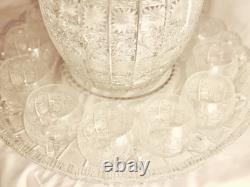 Bohemian Cut Crystal Glass Punch Bowl Set