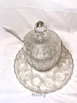 Bohemian Cut Crystal Glass Punch Bowl Set