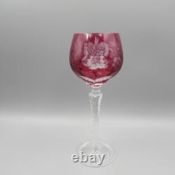 Bohemian Cut Crystal Grape CRANBERRY Hock Wine Glasses Set of Six