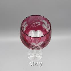 Bohemian Cut Crystal Grape CRANBERRY Hock Wine Glasses Set of Six