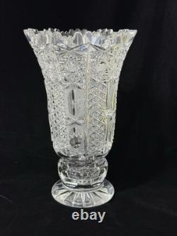 Bohemian Cut Crystal Vase, Large Stunning Glass 12 In Tall, Chipped