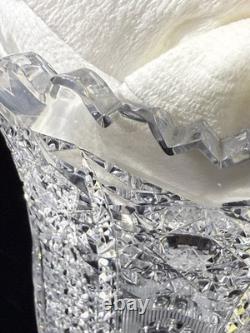 Bohemian Cut Crystal Vase, Large Stunning Glass 12 In Tall, Chipped