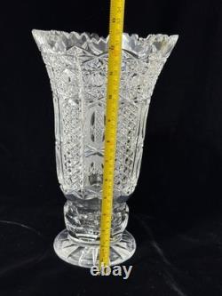 Bohemian Cut Crystal Vase, Large Stunning Glass 12 In Tall, Chipped