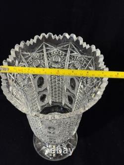 Bohemian Cut Crystal Vase, Large Stunning Glass 12 In Tall, Chipped