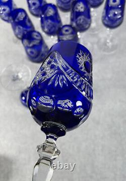 Bohemian Cut To Clear Cobalt Blue Cordial / Wine Glasses set of 12 3oz