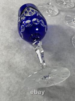 Bohemian Cut To Clear Cobalt Blue Cordial / Wine Glasses set of 12 3oz