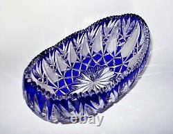 Bohemian Cut to Clear Cobalt Blue Crystal Oval Cradle Form Bowl Centerpiece