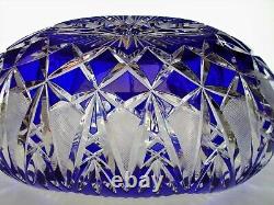 Bohemian Cut to Clear Cobalt Blue Crystal Oval Cradle Form Bowl Centerpiece