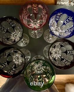 Bohemian Cut to Clear Crystal Clarets. 6 available. Multi-Colored. Vintage
