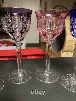 Bohemian Cut to Clear Crystal Clarets. 6 available. Multi-Colored. Vintage