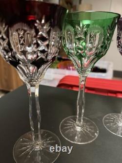 Bohemian Cut to Clear Crystal Clarets. 6 available. Multi-Colored. Vintage