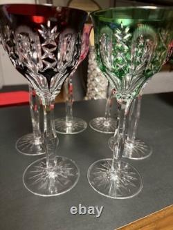 Bohemian Cut to Clear Crystal Clarets. 6 available. Multi-Colored. Vintage