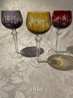 Bohemian Cut to Clear Crystal Wine Glasses Set of 3 8 1/4