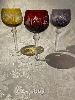 Bohemian Cut to Clear Crystal Wine Glasses Set of 3 8 1/4