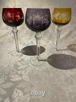 Bohemian Cut to Clear Crystal Wine Glasses Set of 3 8 1/4