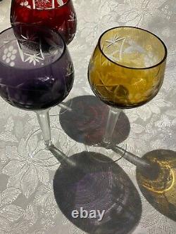 Bohemian Cut to Clear Crystal Wine Glasses Set of 3 8 1/4