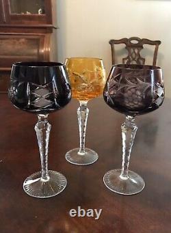 Bohemian Cut to Clear Crystal Wine Goblets Glasses 8 Set of Three