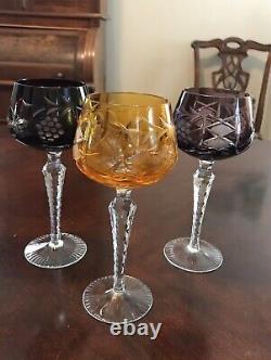 Bohemian Cut to Clear Crystal Wine Goblets Glasses 8 Set of Three