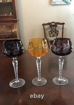 Bohemian Cut to Clear Crystal Wine Goblets Glasses 8 Set of Three