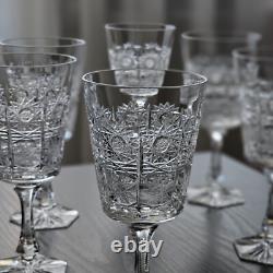 Bohemian Czech 7.25 oz Crystal Wine Glass 220 ml Hand Cut Queen Lace, Set of 6