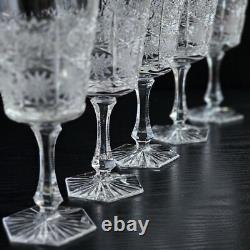 Bohemian Czech 7.25 oz Crystal Wine Glass 220 ml Hand Cut Queen Lace, Set of 6