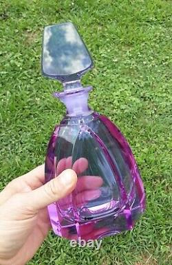 Bohemian Czech ALEXANDRITE Lavender Pink Crystal Cut Glass 9 Decanter Bottle