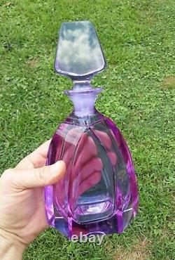 Bohemian Czech ALEXANDRITE Lavender Pink Crystal Cut Glass 9 Decanter Bottle