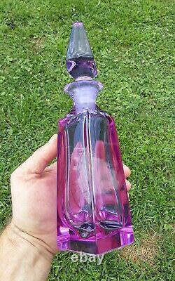 Bohemian Czech ALEXANDRITE Lavender Pink Crystal Cut Glass 9 Decanter Bottle