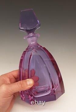 Bohemian Czech ALEXANDRITE Lavender Pink Crystal Cut Glass 9 Decanter Bottle