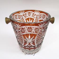 Bohemian Czech Autumn Amber Cut To Clear Glass Crystal Champagne Ice Bucket