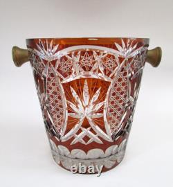 Bohemian Czech Autumn Amber Cut To Clear Glass Crystal Champagne Ice Bucket