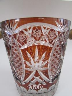 Bohemian Czech Autumn Amber Cut To Clear Glass Crystal Champagne Ice Bucket