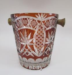 Bohemian Czech Autumn Amber Cut To Clear Glass Crystal Champagne Ice Bucket
