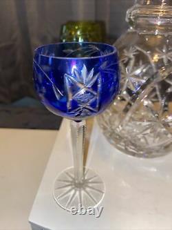 Bohemian Czech Crystal Cut Star Cordial Liqueur 4 Glasses 4.5&12Decanter Nice