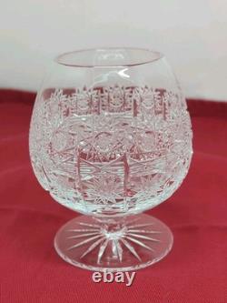Bohemian Czech Cut Crystal Brandy Glass Queen's Lace Set of 6 4.25 Tall 8oz