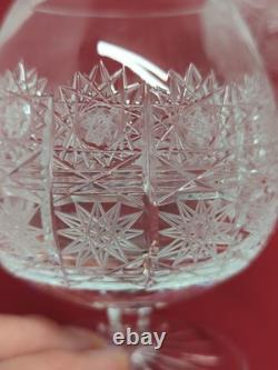 Bohemian Czech Cut Crystal Brandy Glass Queen's Lace Set of 6 4.25 Tall 8oz